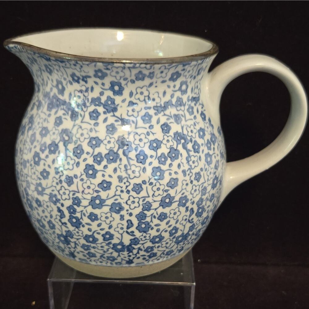 Creative Co-Op Blue& White Floral Ceramic Creamer Pitcher, Glossy Finish